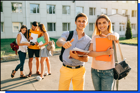 Group of students looking at a phone